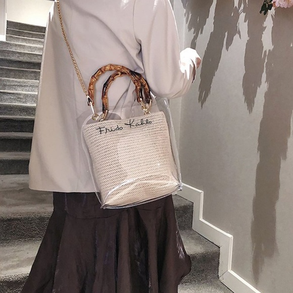 C'est la Vie Soho Bamboo Strap Straw Handbag - Picture 4 of 8